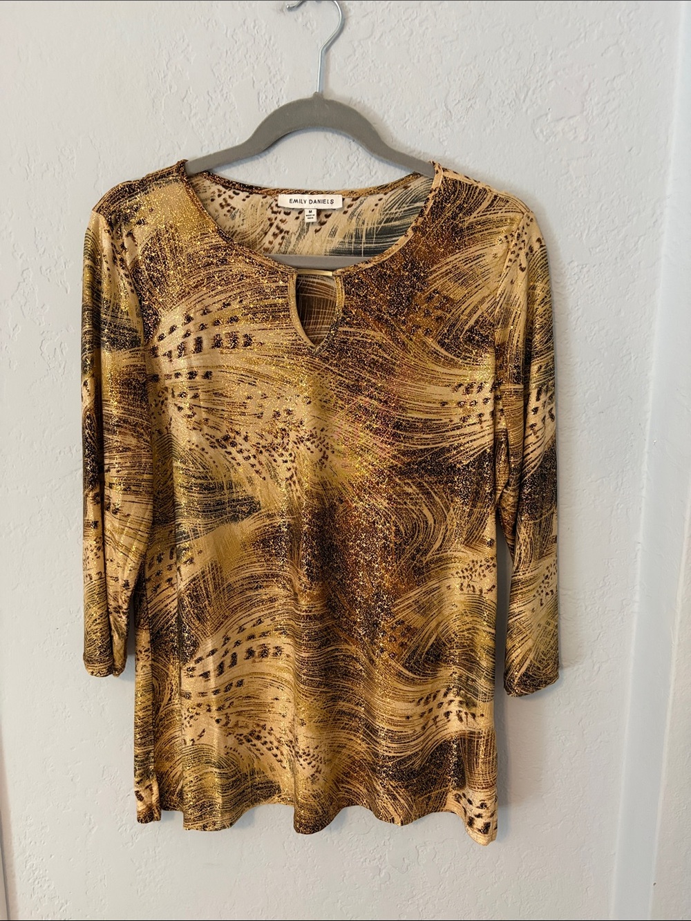 Emily Daniels  Golden Brown Abstract Keyhole Long Sleeve Top